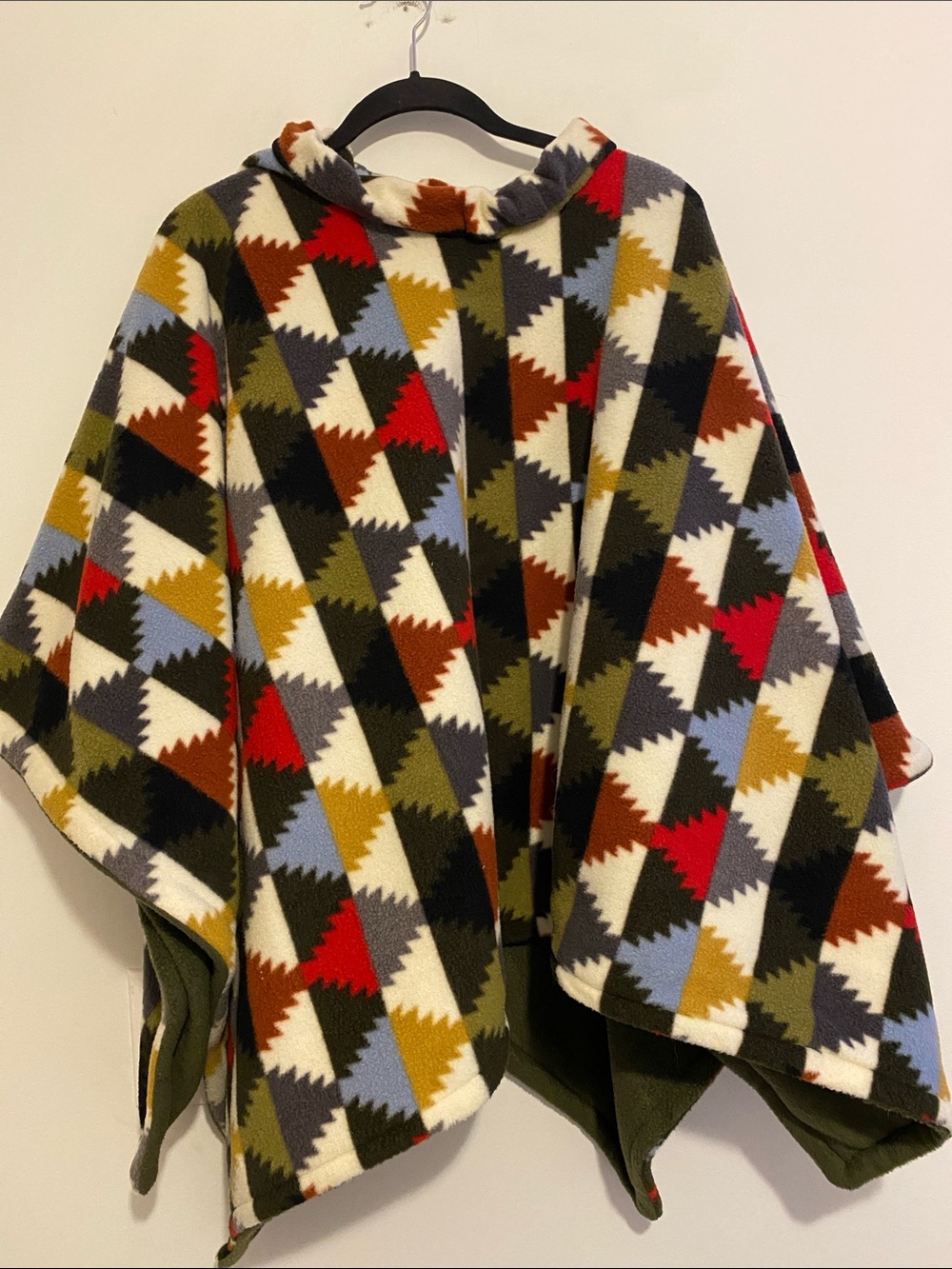Cozy Geometric Fleece Poncho in Multi-Color, warm and thick fabric